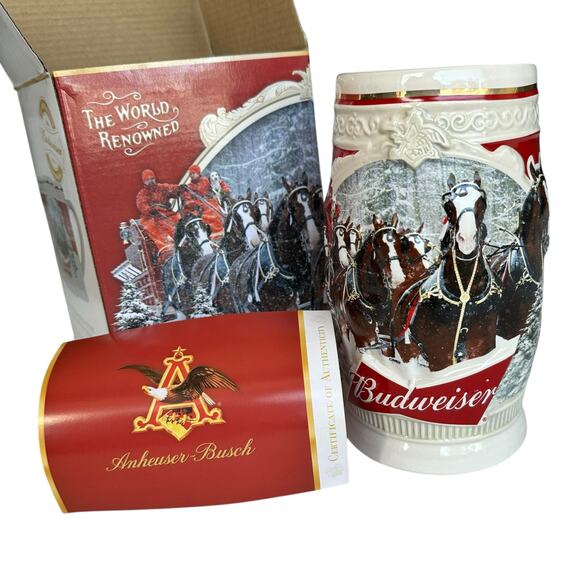 2015 Budweiser Holiday Beer Stein NIB First Snow Of Season 35th Anniversary COA - Picture 1 of 14